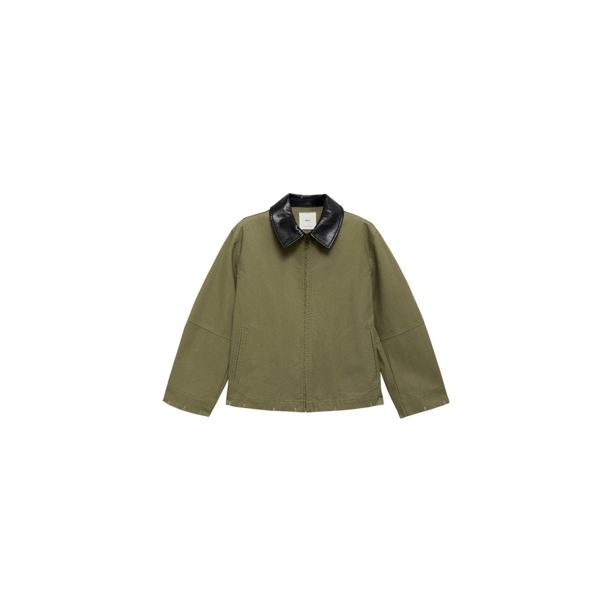 Cotton Jacket with Contrasting Collar - Khaki