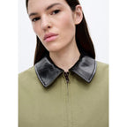 Cotton Jacket with Contrasting Collar - Khaki