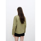 Cotton Jacket with Contrasting Collar - Khaki
