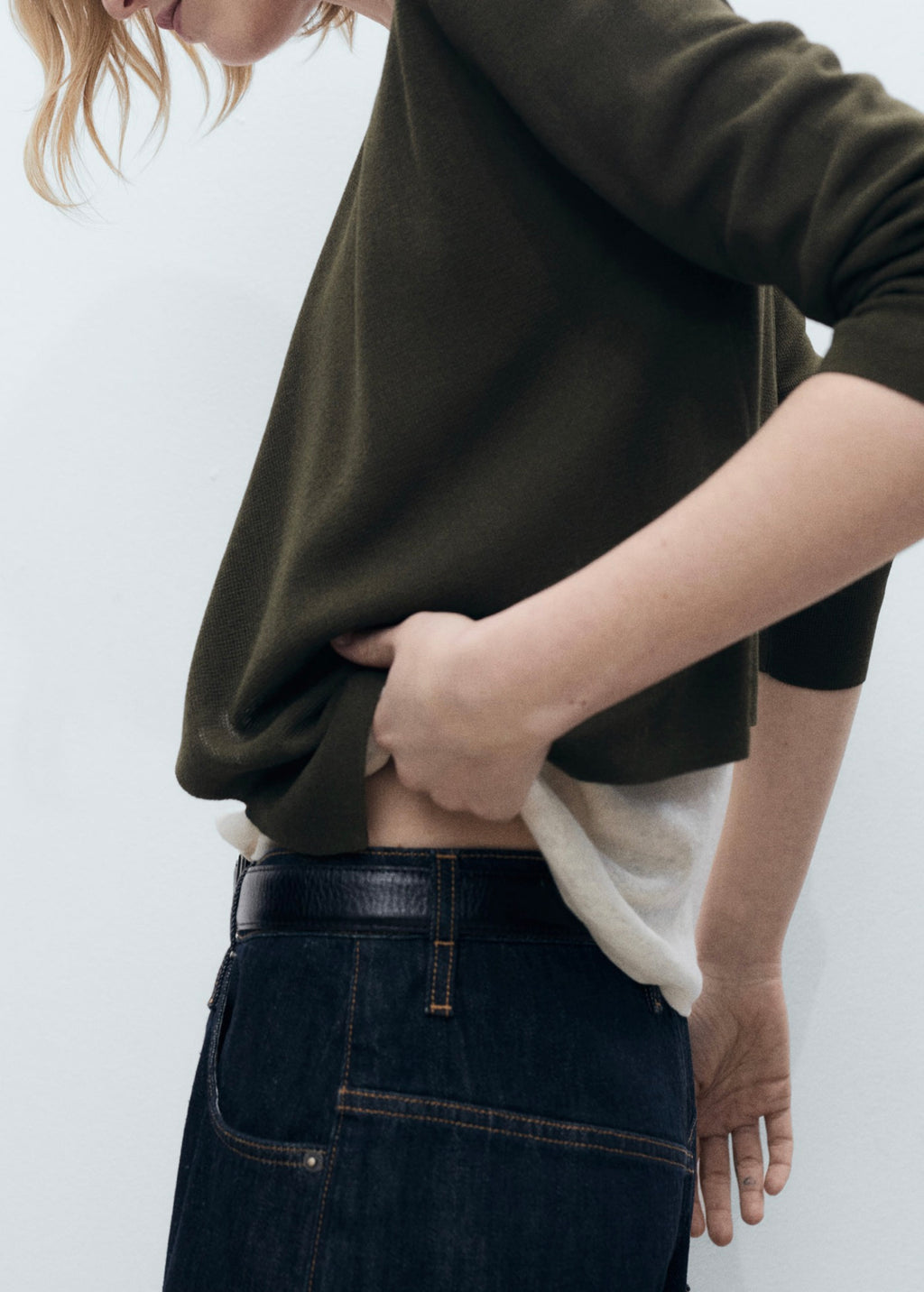 Cropped Knit Cardigan - Dark Green