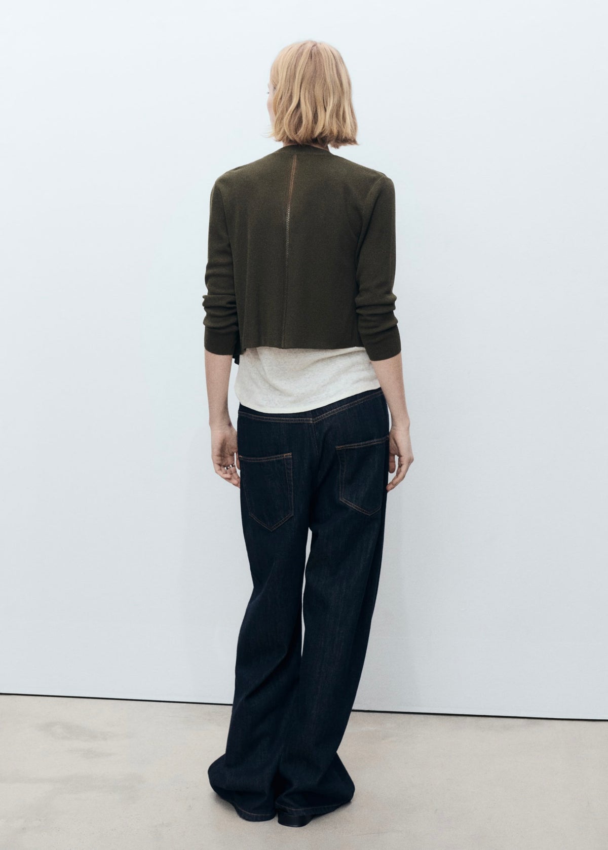 Cropped Knit Cardigan - Dark Green