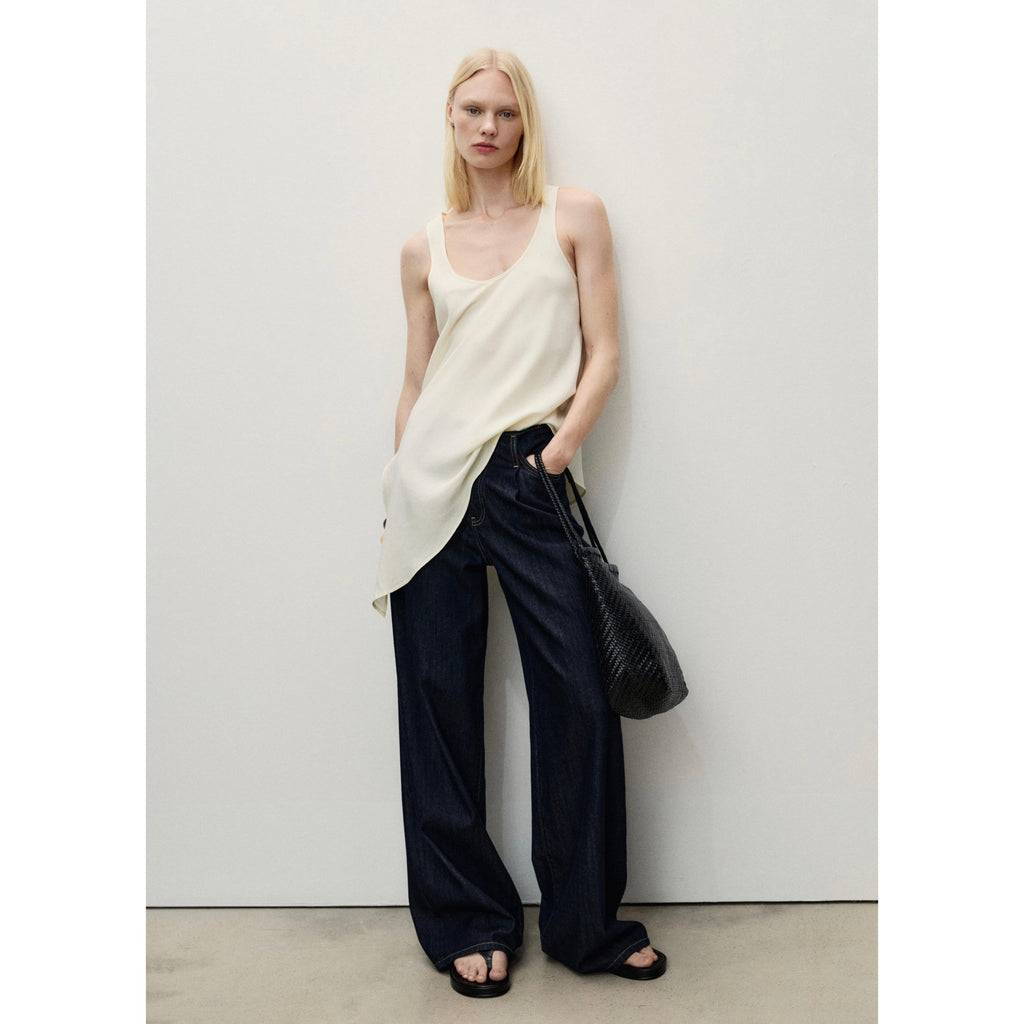 Pantalones De Mezclilla De Pierna Ancha Con Cintura Deshilachada - Azul Abierto