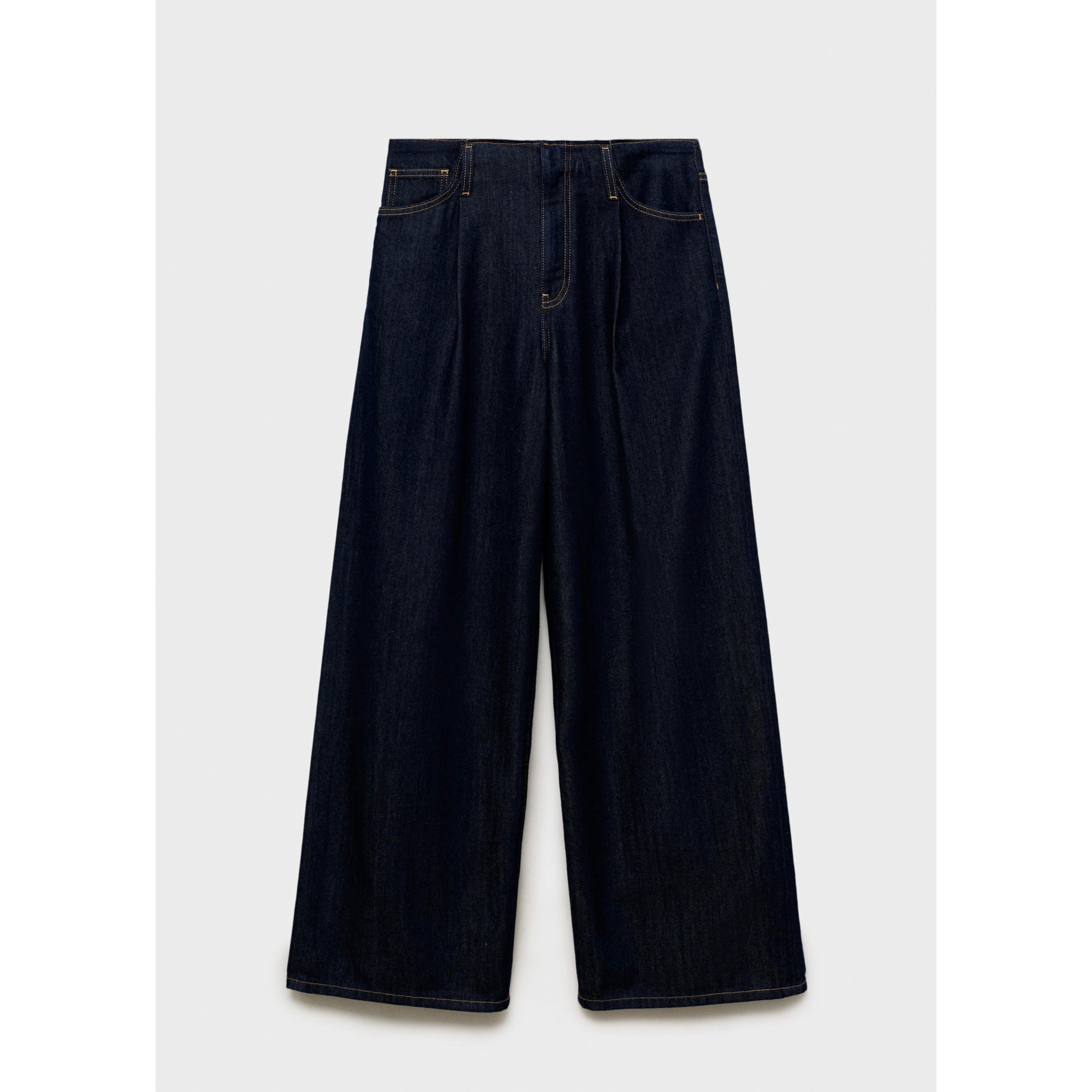 Pantalones De Mezclilla De Pierna Ancha Con Cintura Deshilachada - Azul Abierto