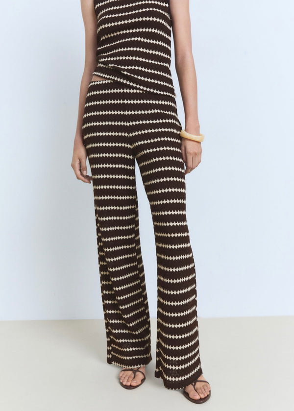 Geometric Print Knit Trousers - Brown