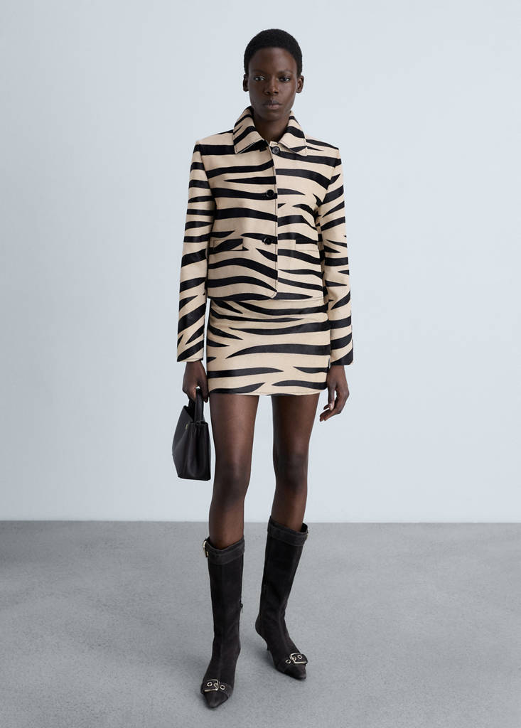 Leather And Zebra Faux Fur Jacket