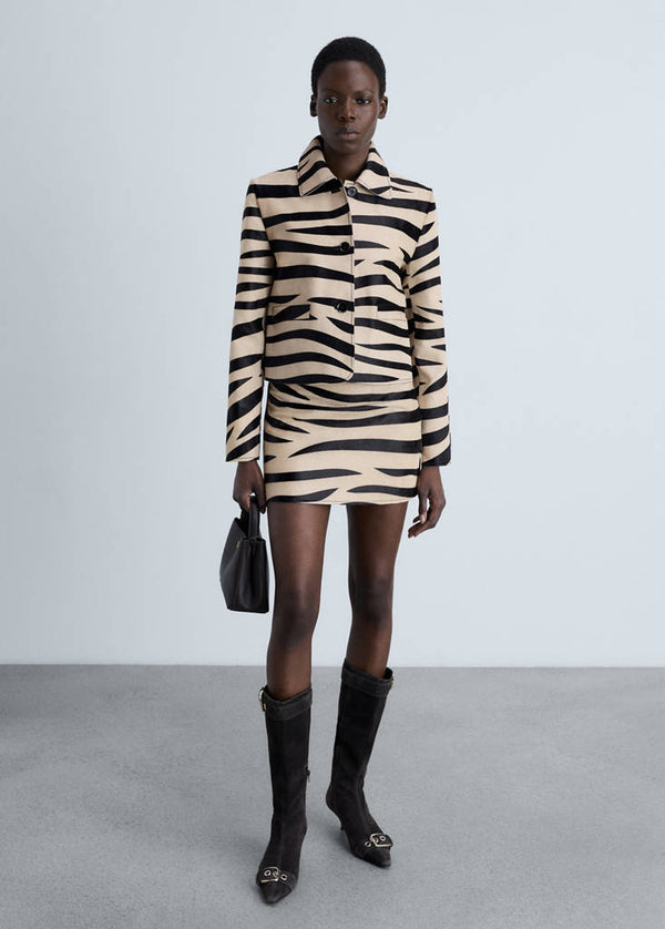 Leather And Zebra Faux Fur Jacket