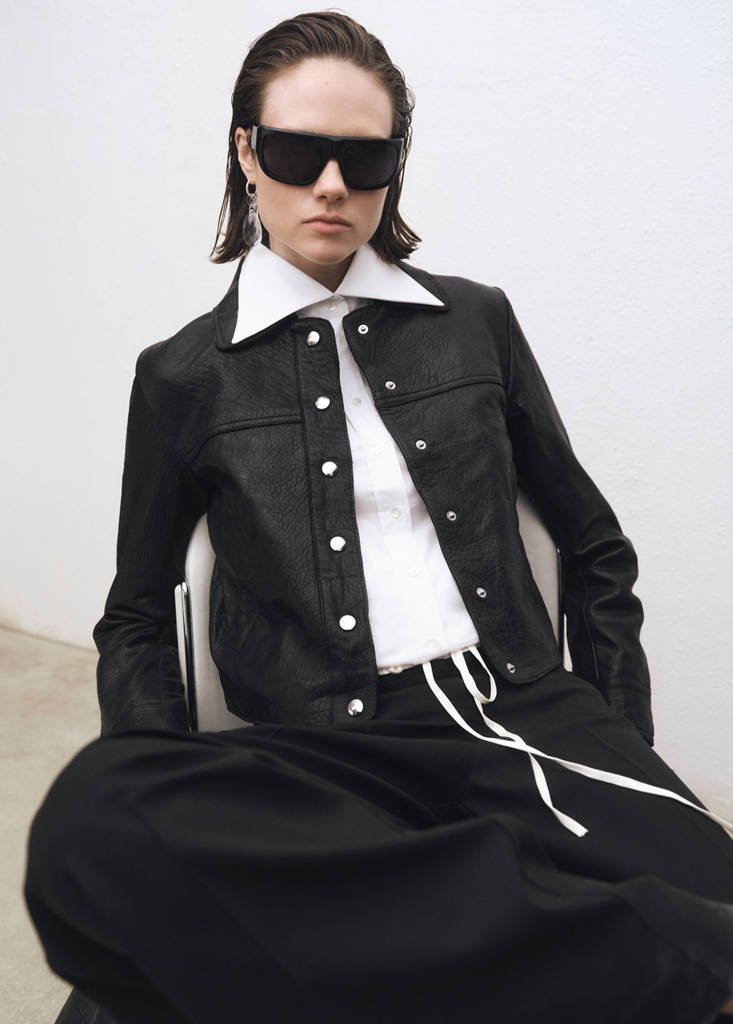 Giacca in pelle con revers