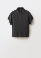 Blended Wool Polo-Collar Jumper - Charcoal