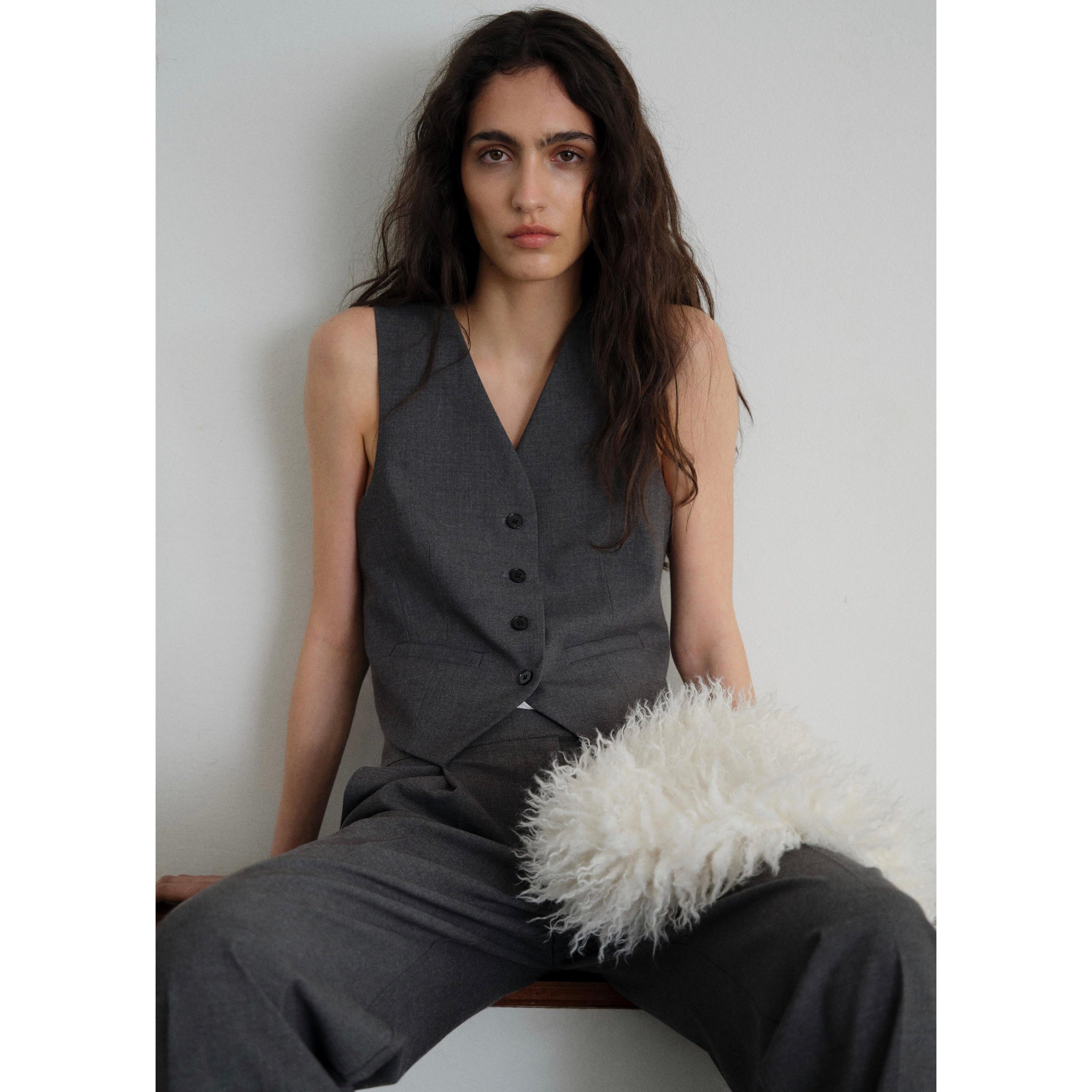 Suit Vest with Adjustable Belt - Gray