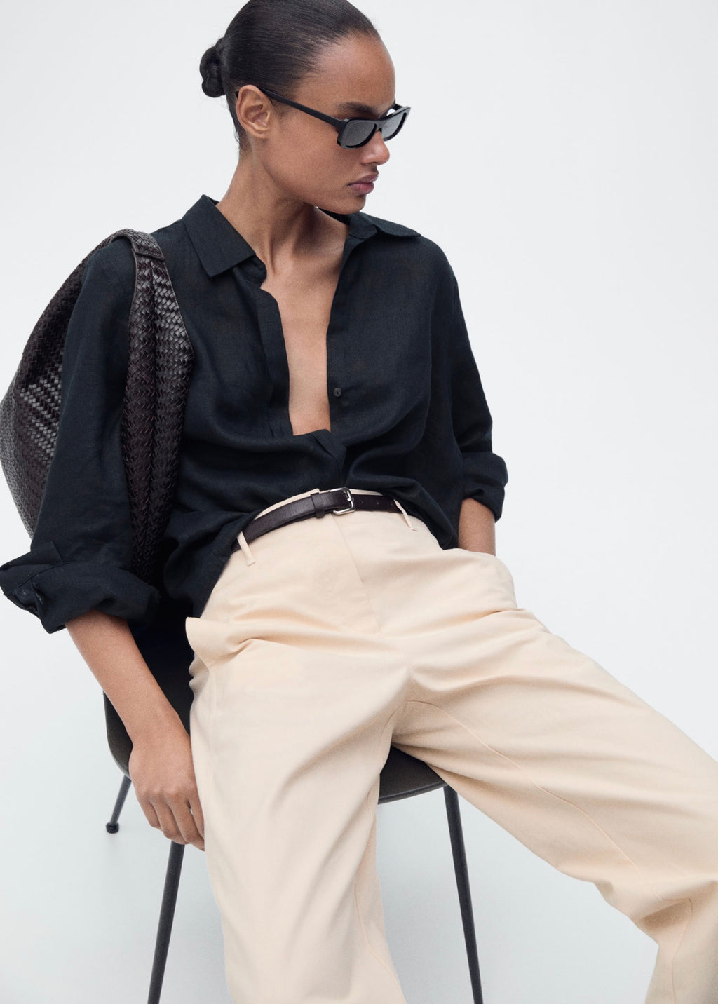 Pantalon Coton Droit Taille Moyenne