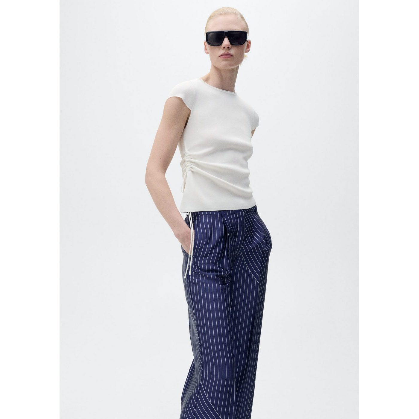 Pantalon Droit Rayures Combinées