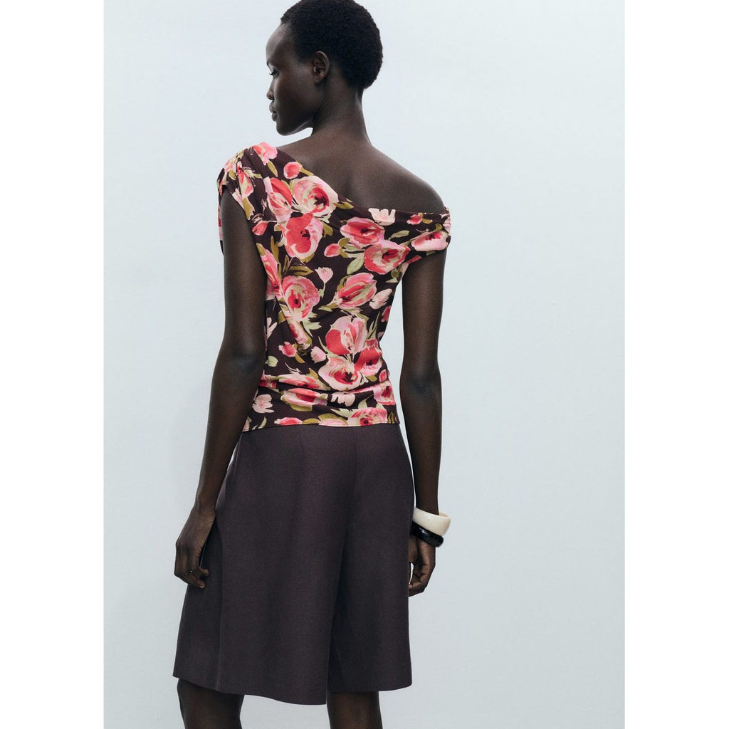 Chemisier Fleuri Col Asymétrique