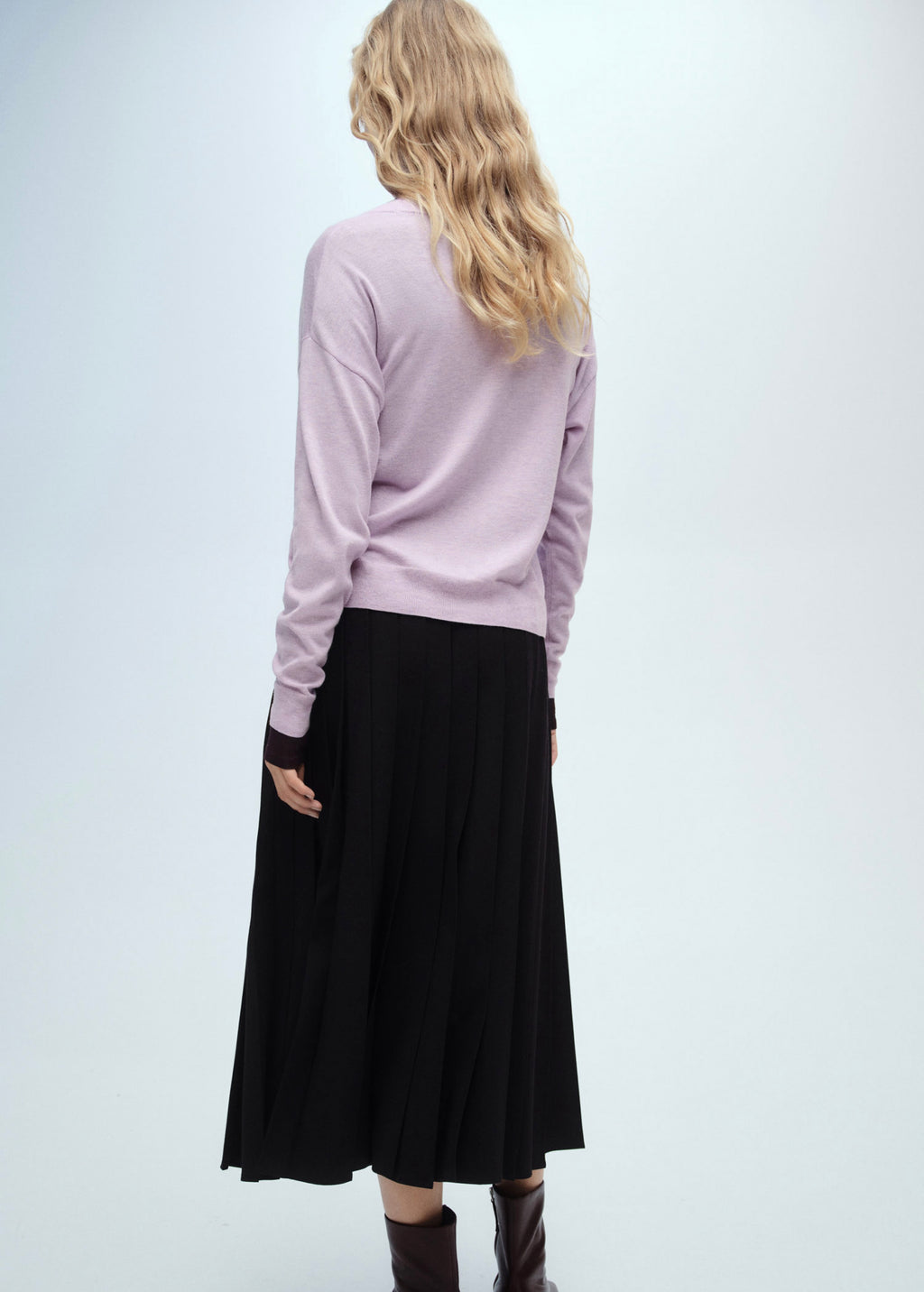 V-Neck Knit Cardigan - Light/Pastel Purple