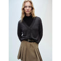 V-Neck Knit Cardigan - Dark Heather Grey