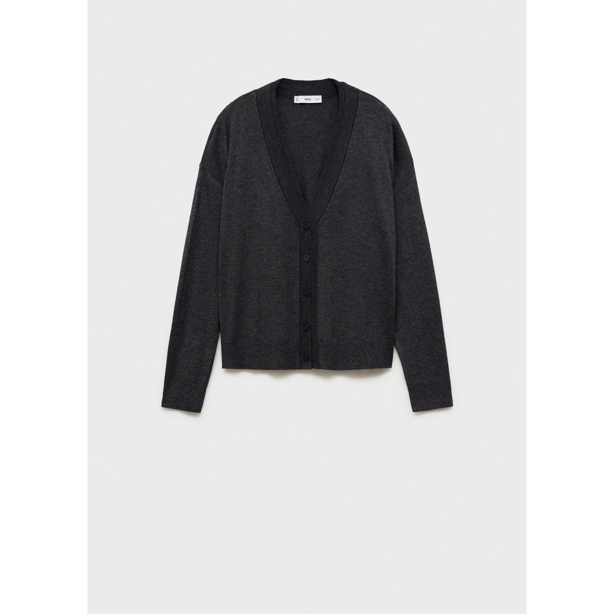V-Neck Knit Cardigan - Dark Heather Grey