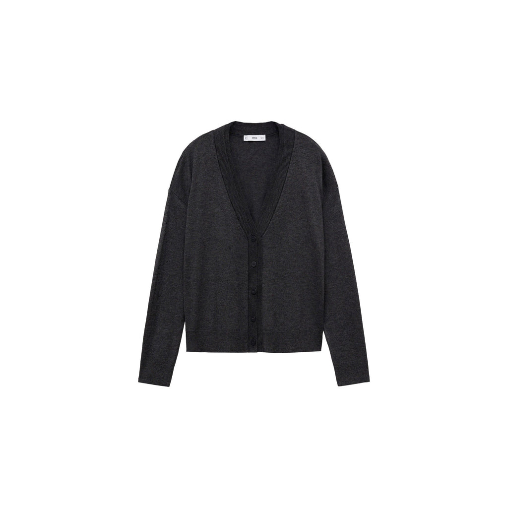 V-Neck Knitted Cardigan - Dark Heather Gray