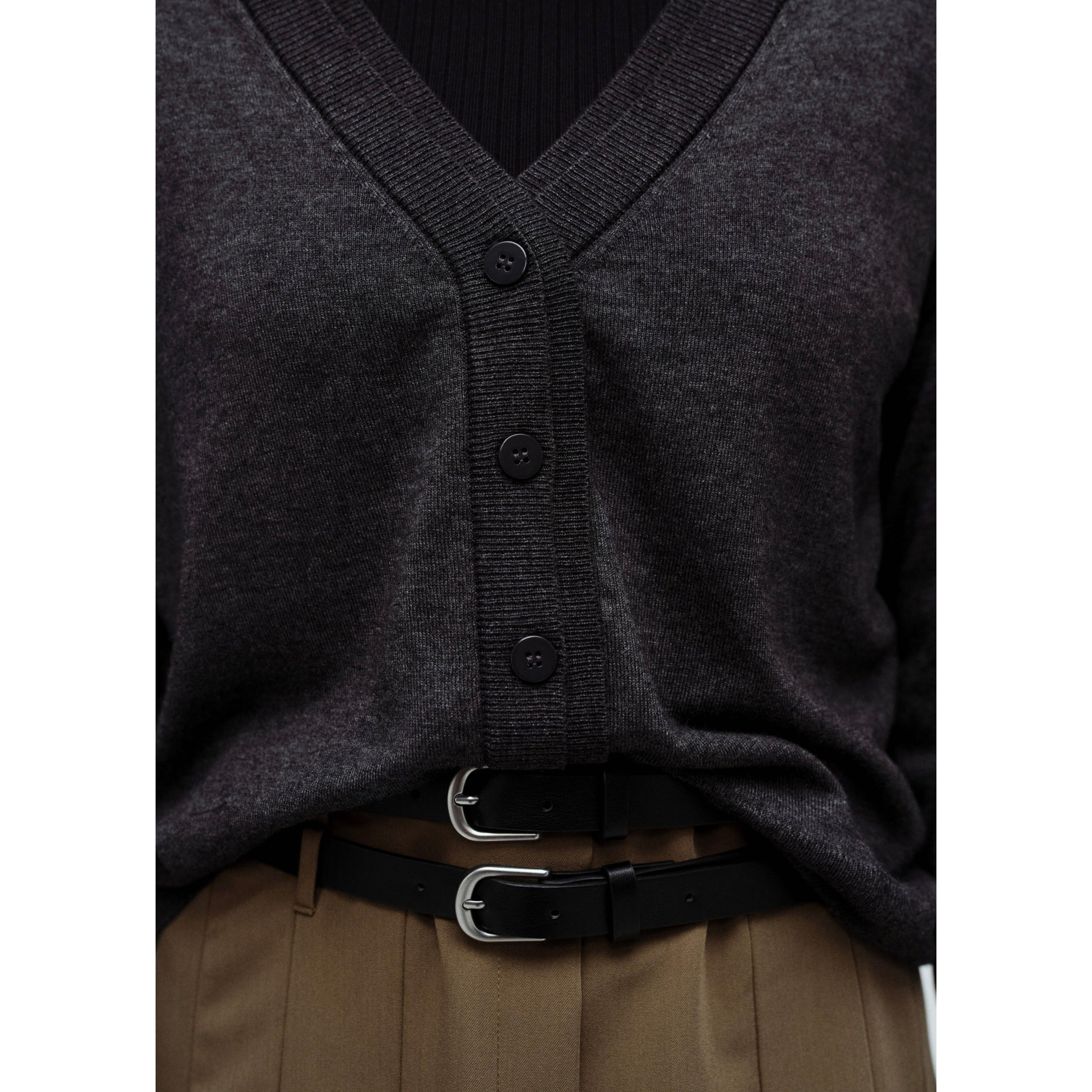 V-Neck Knitted Cardigan - Dark Heather Gray