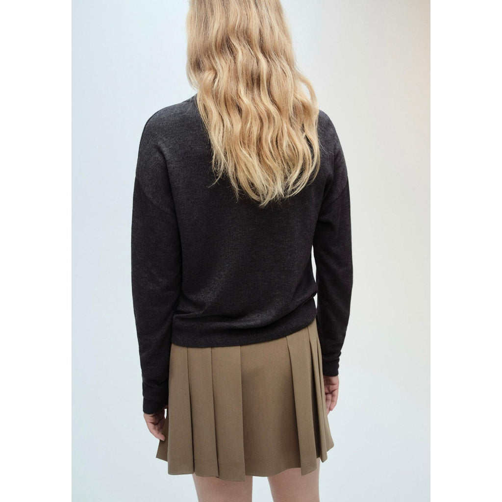 V-Neck Knit Cardigan - Dark Heather Grey