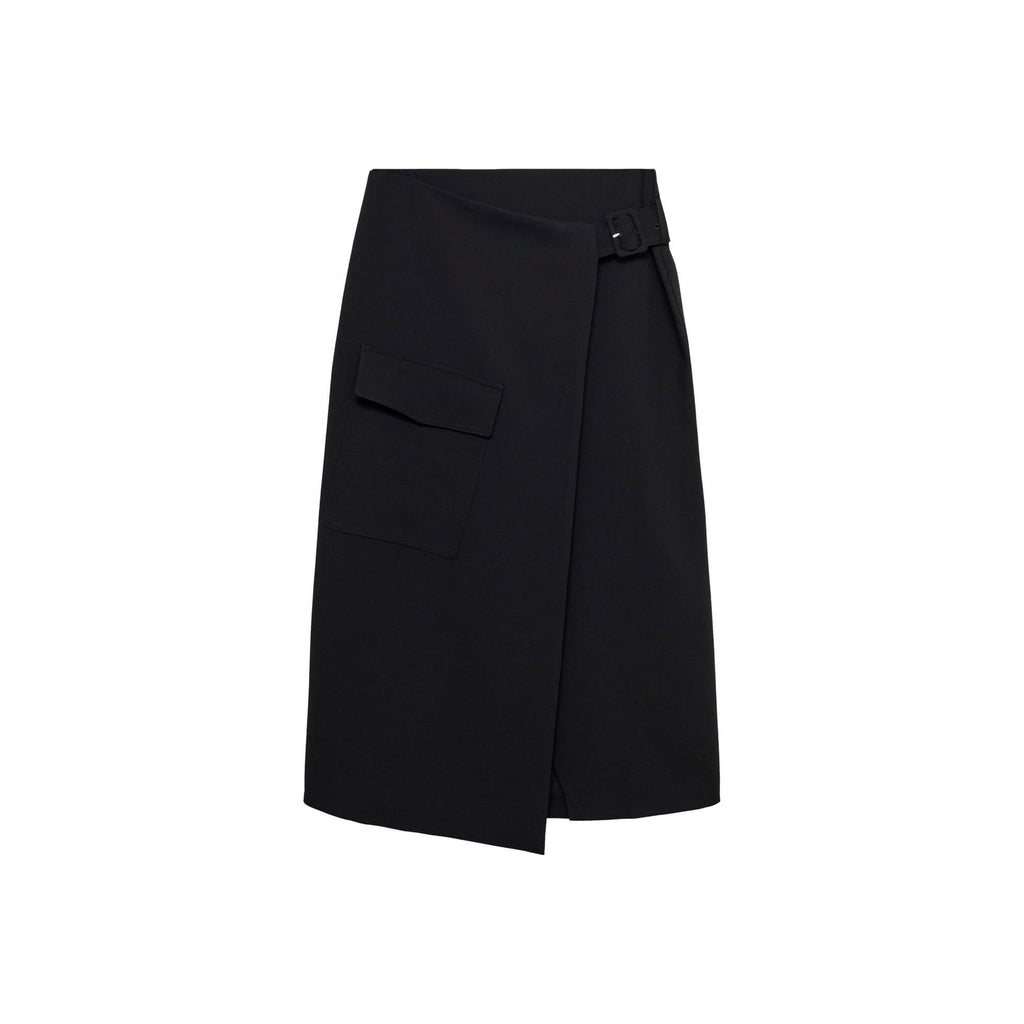 Buckle Detail Midi Skirt - Black