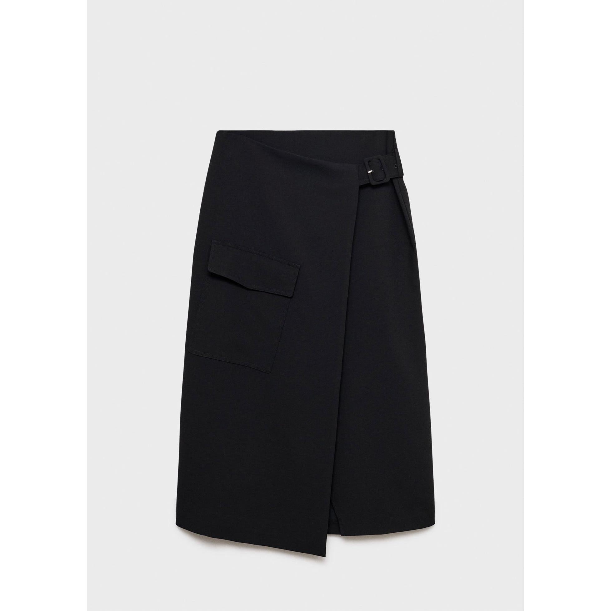Buckle Detail Midi Skirt - Black