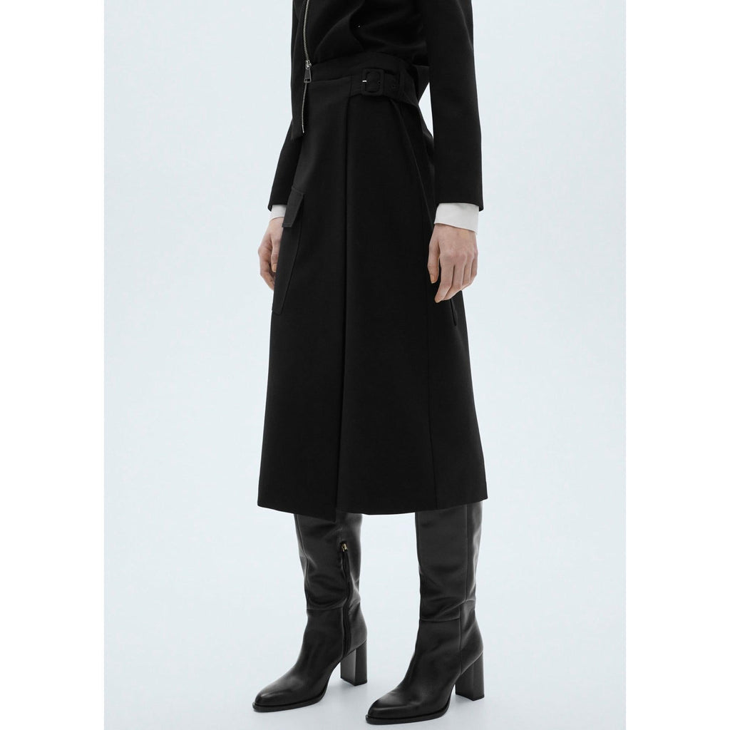 Buckle Detail Midi Skirt - Black