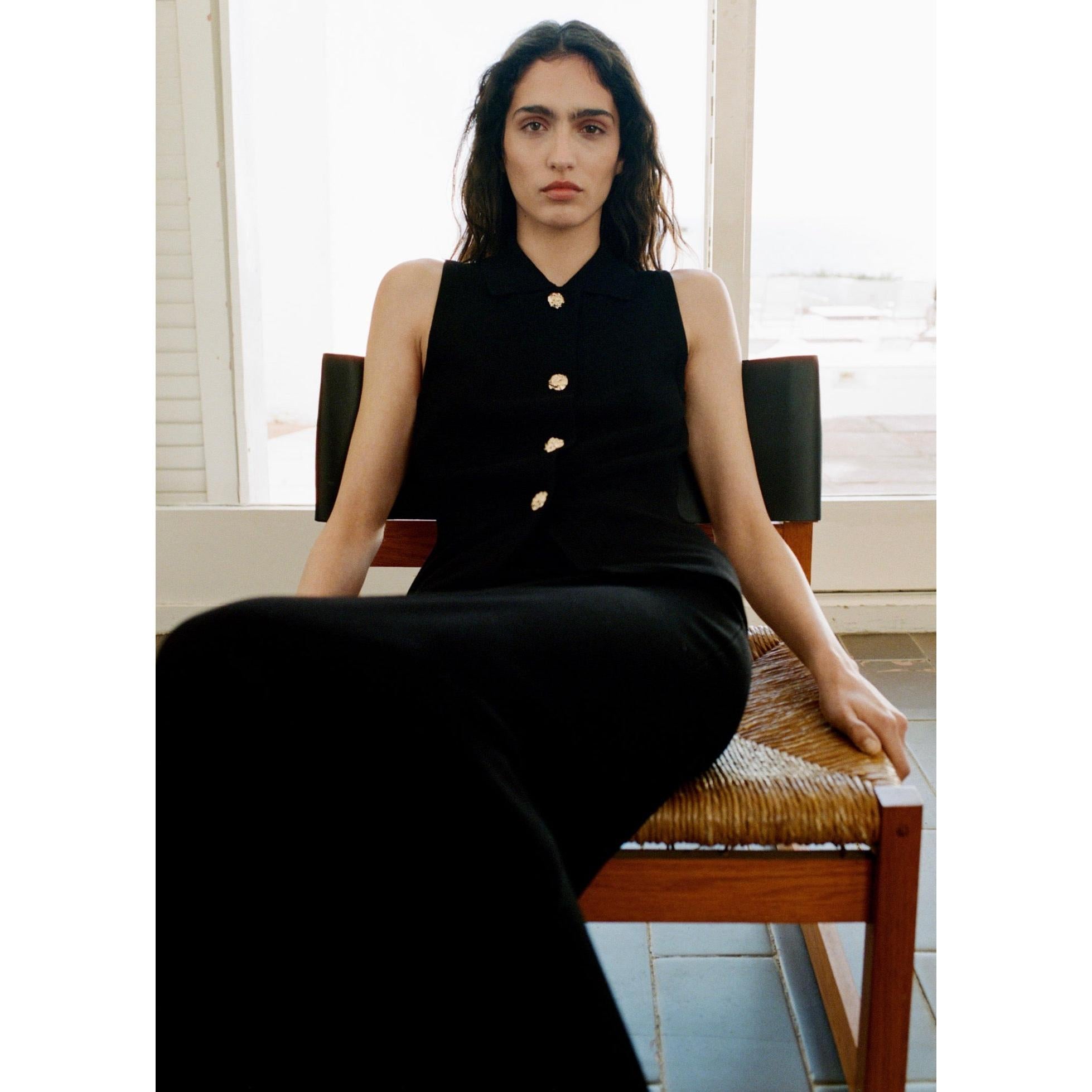 Knitted Vest with Jeweled Buttons - Black