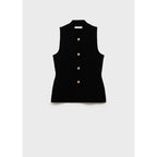 Knitted Vest with Jeweled Buttons - Black