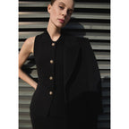 Knitted Vest with Jeweled Buttons - Black