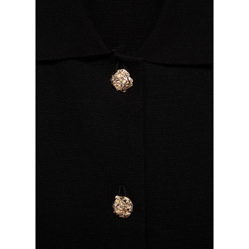 Knitted Vest with Jeweled Buttons - Black
