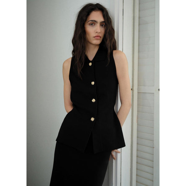 Chaleco Punto Botones Joya - Black