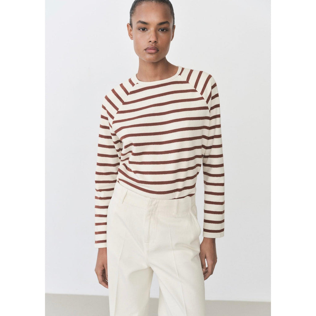 Striped Crew-Neck Sweatshirt - Burnt Orange