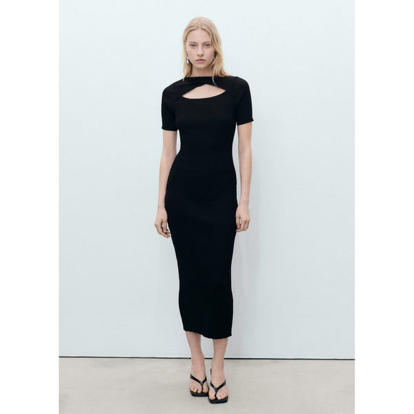Vestido midi de canalé con escote abierto