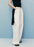 Pantalon En Denim Wideleg Taille Effilochée