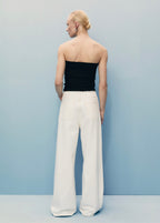 Pantalon En Denim Wideleg Taille Effilochée