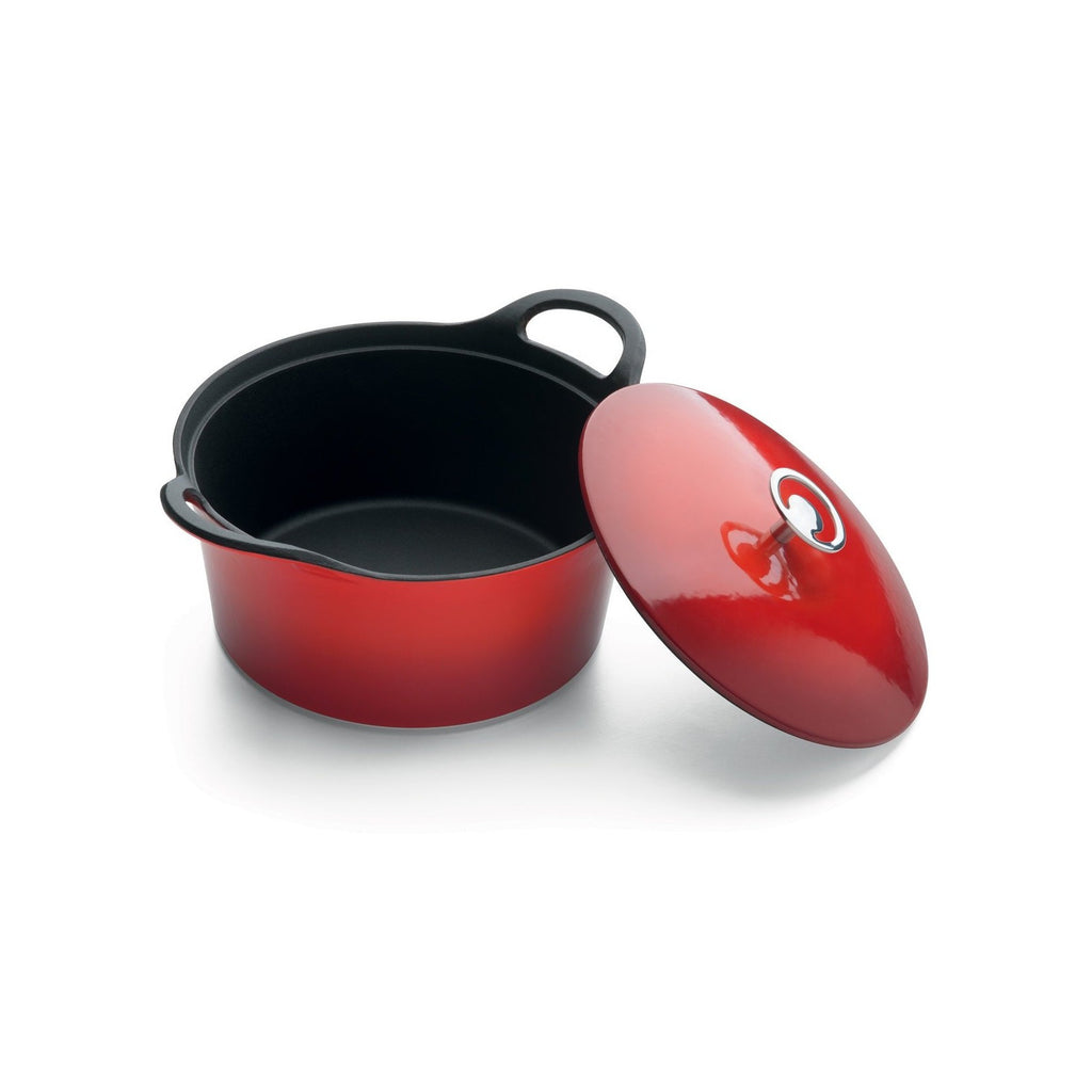 Volcan - Round Cast Iron Casserole Dish with Lid - 2 Sizes - Red