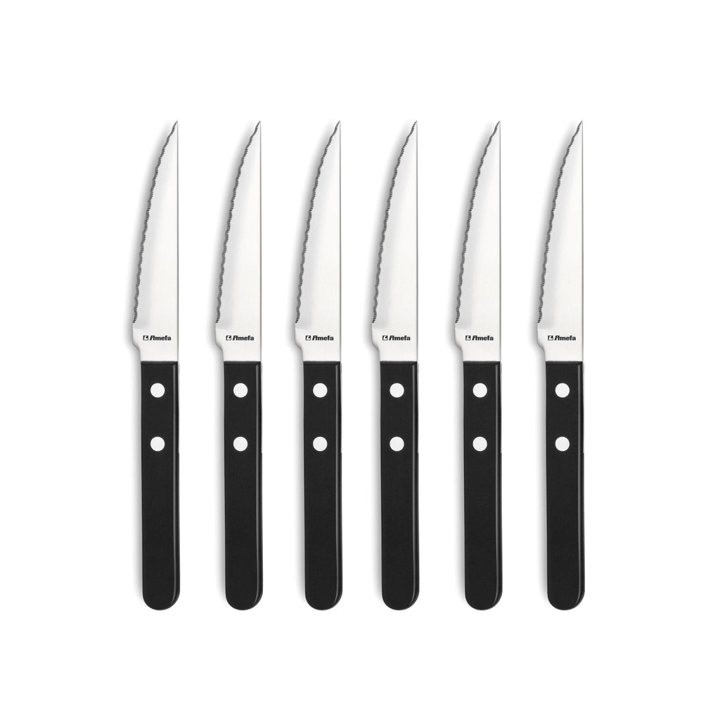 Steak Pizza - Set of 6 Steak Knives - Black