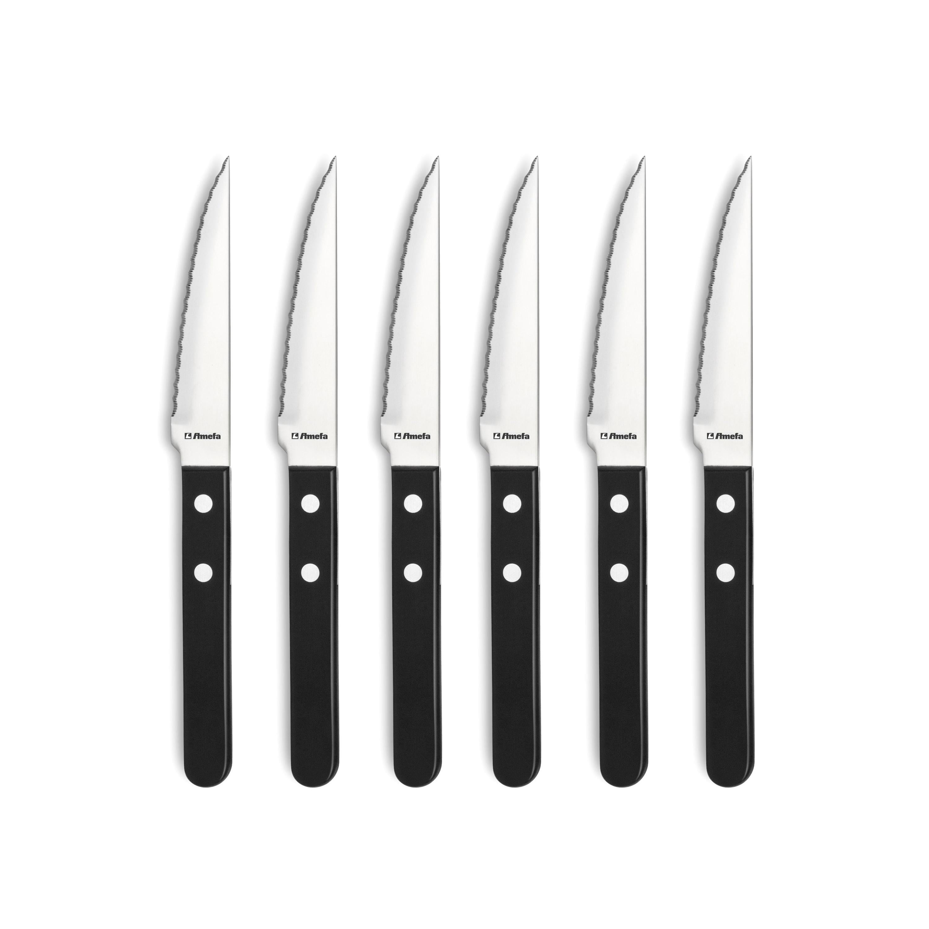 Steak Pizza - Set of 6 Steak Knives - Black