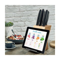 Advantage - 5-Piece Knife Block Stainless Steel Blades with Tablet Holder - Natural Wood