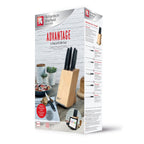 Advantage - 5-Piece Knife Block Stainless Steel Blades with Tablet Holder - Natural Wood