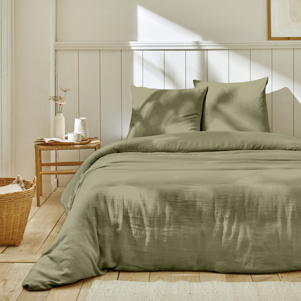 Complete Bed Set - 3 Pieces - 100% Cotton Gauze - Verdigris