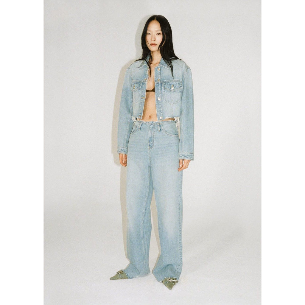 Blouson En Jean Bas Effiloché