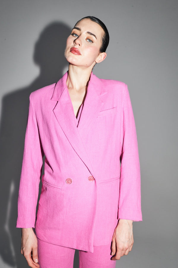 The Ema Blazer In Vibrant Pink Linen Made In Italy