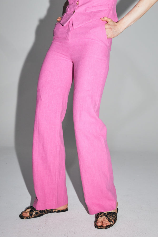 Le Pantalon Yves En Lin Rose Vibrant Fabriqué En Italie
