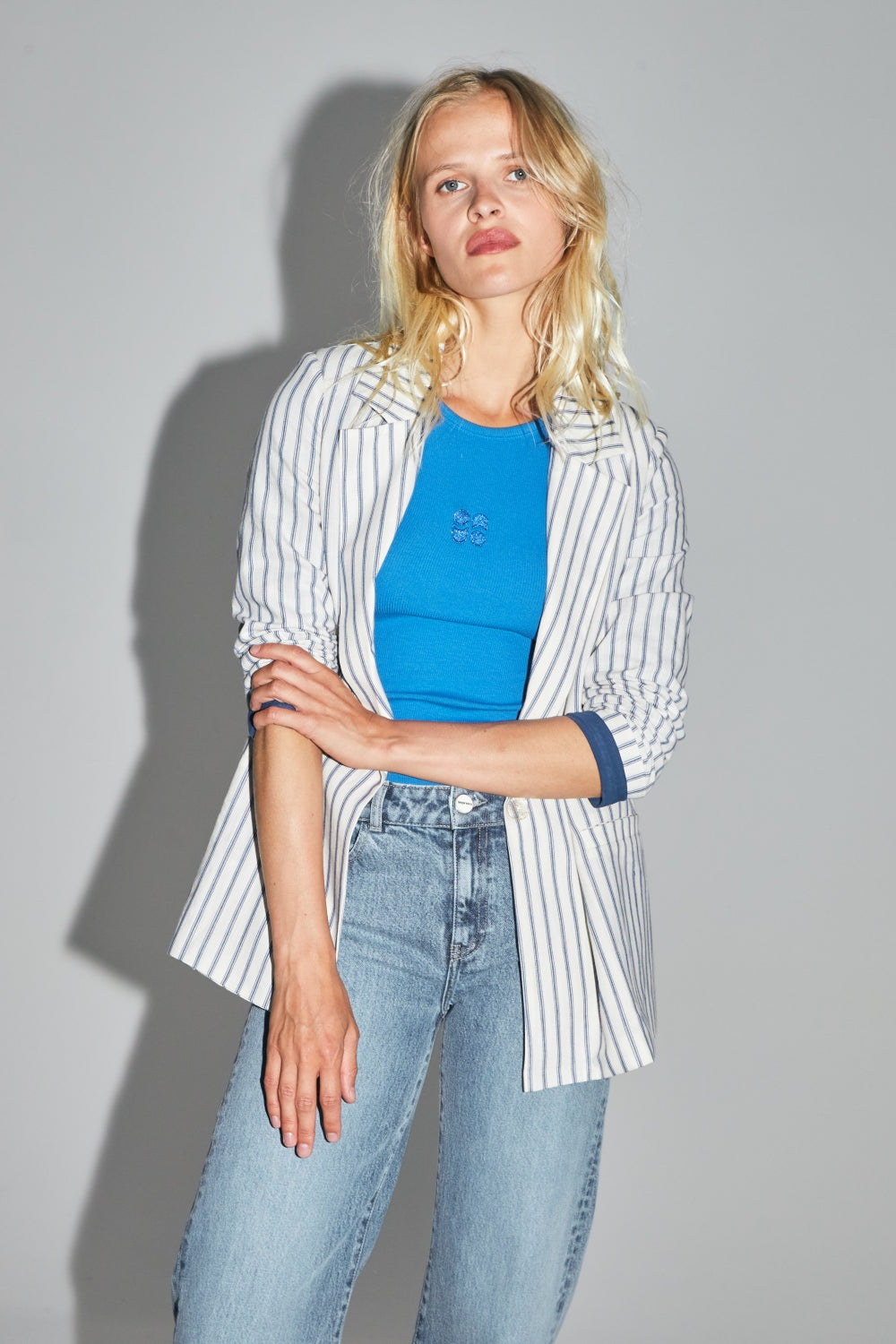 The Jimmy Cotton Blazer With Blue Stripes Made In Italy
