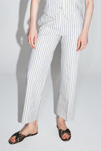 Pantalón Sacha De Algodón Con Rayas Azules Made In Italy