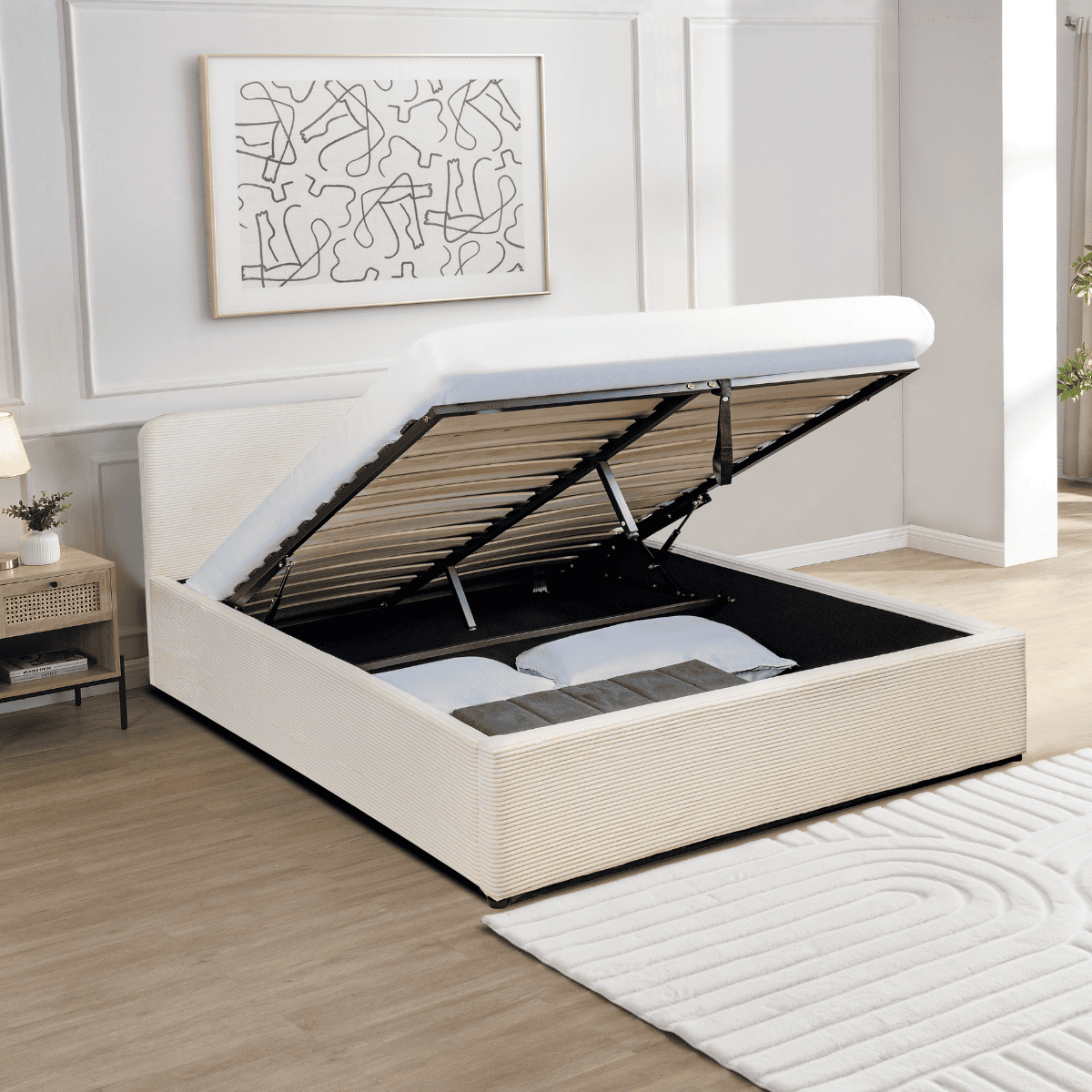 Livy - Cama con almacenaje - Pana - Beige