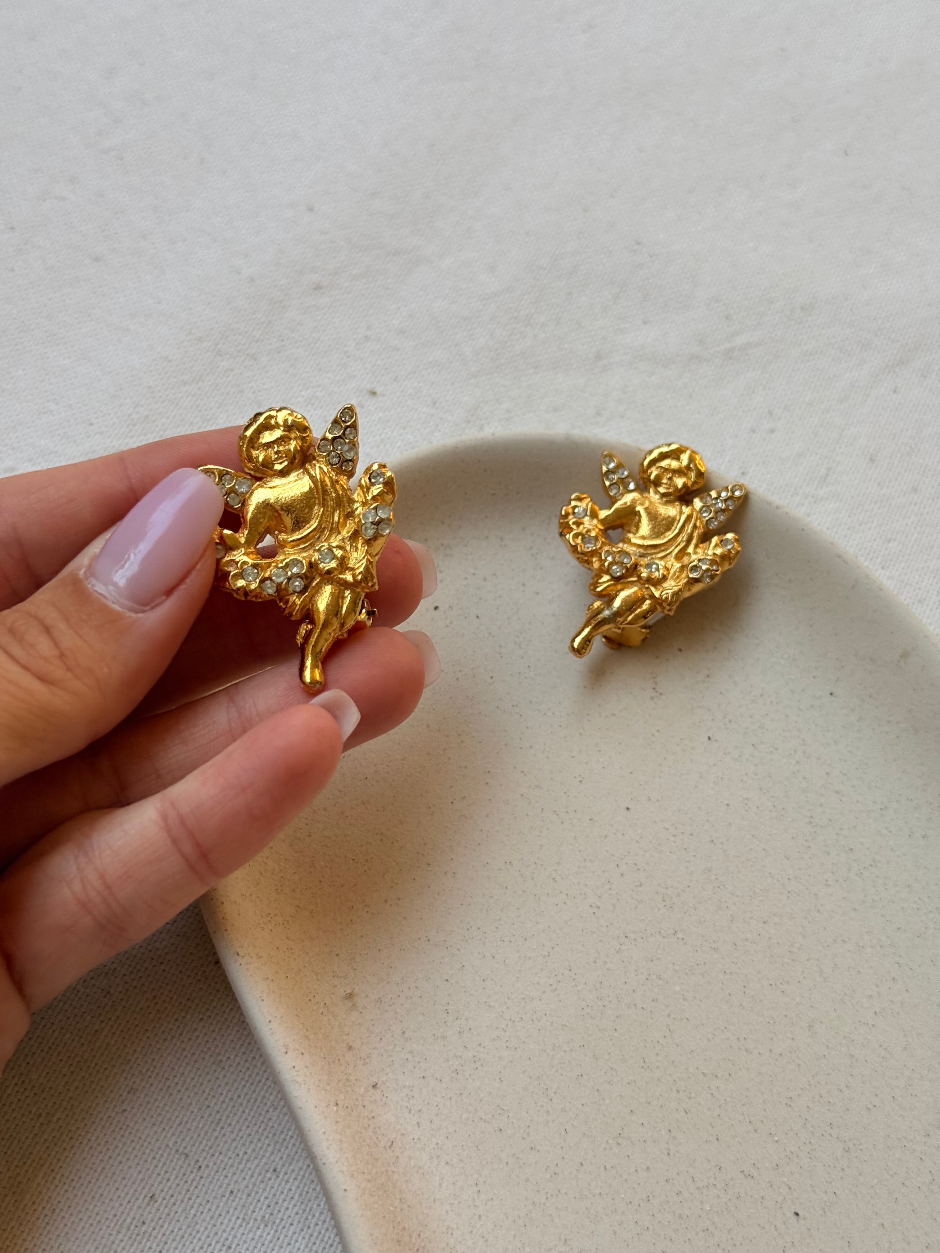 Boucles D’Oreilles Sonia Rykiel Vintage - Anges Ornés De Strass