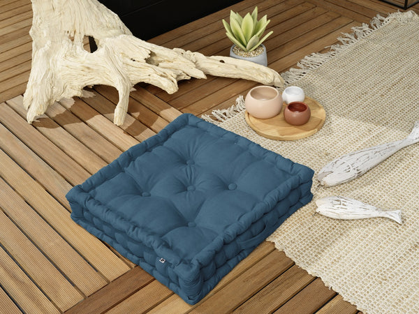 Floor Cushion - Plain Cotton - Kala - Denim Blue
