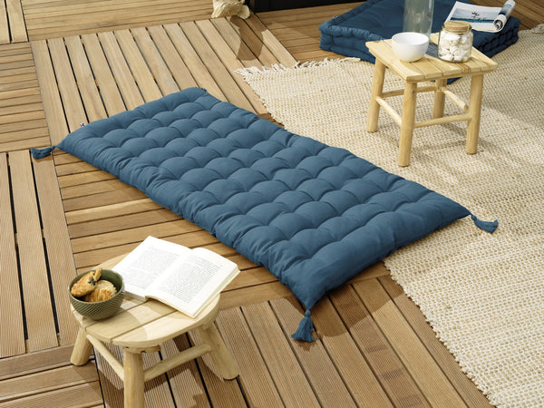 Kala - Matelas De Sol Avec Pompons - Coton Uni - Bleu Jean