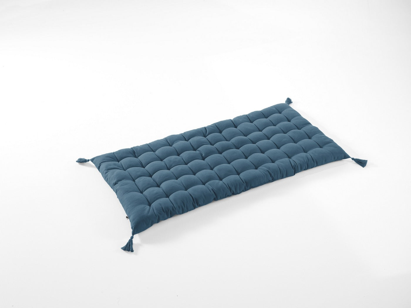 Kala - Matelas De Sol Avec Pompons - Coton Uni - Bleu Jean